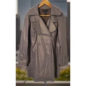 Denim Double-breasted Breasted Trench Coat Women's Size M Metallic‎ Mod 1960s